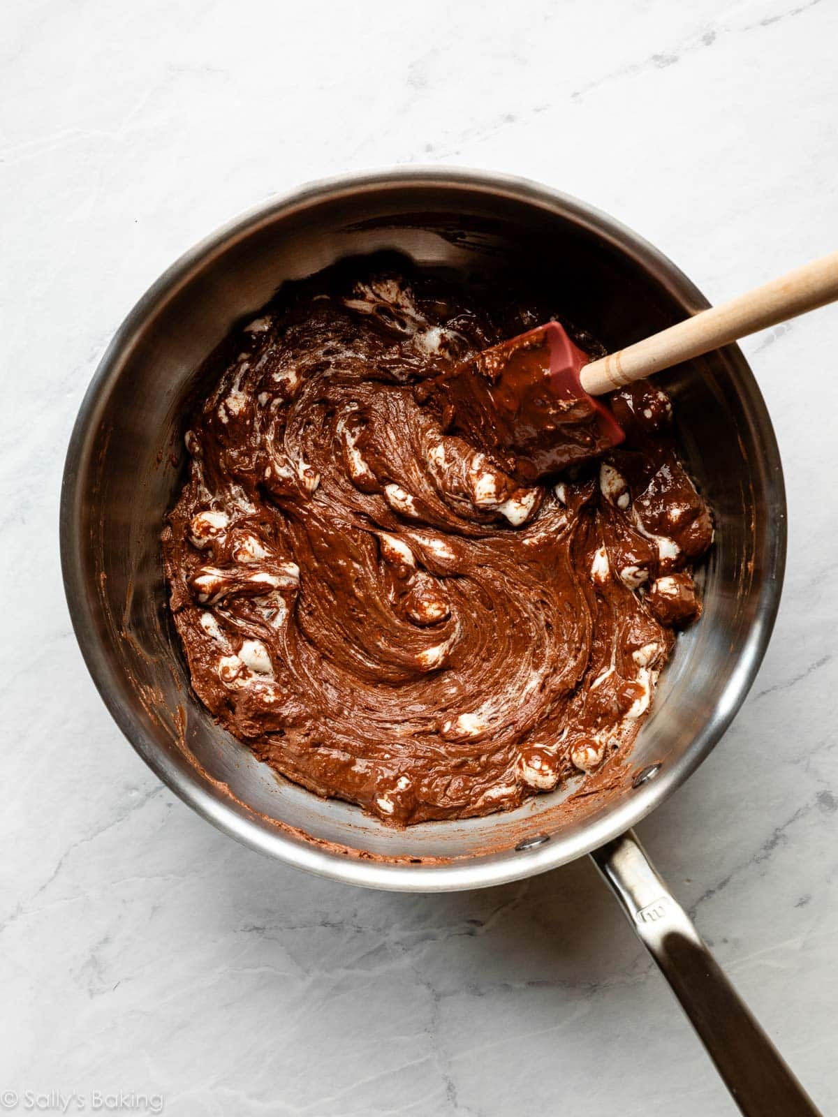 chocolate marshmallow mixture in pot.