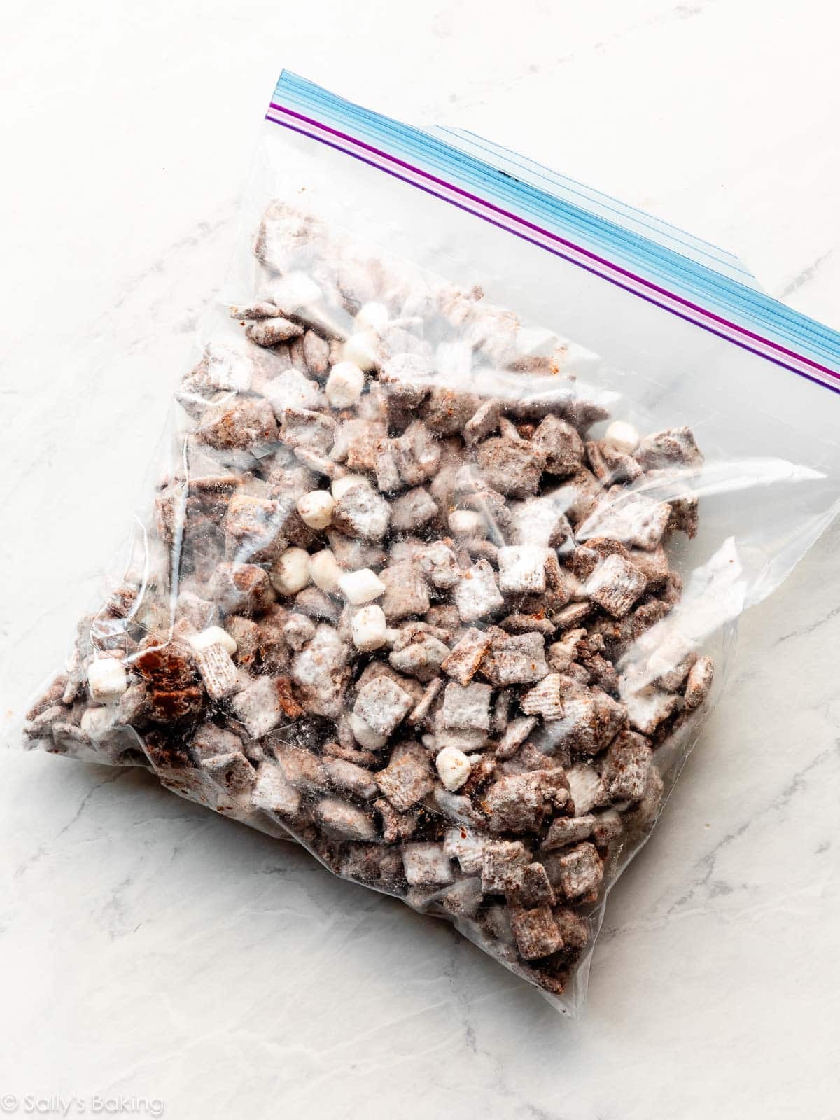puppy chow snack in ziplock bag.