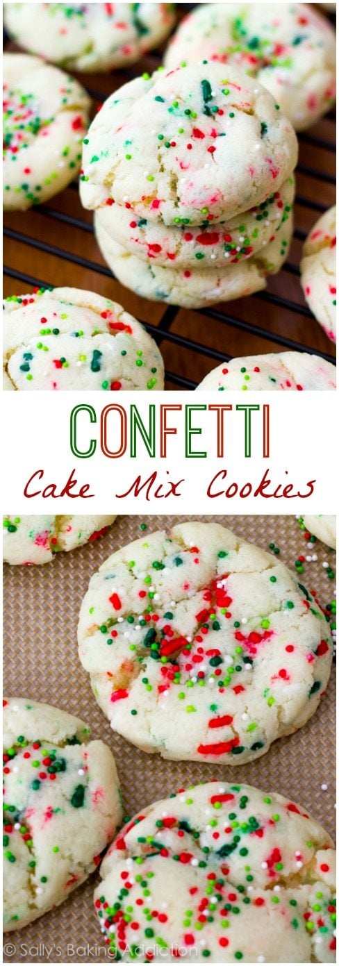 2 images of christmas confetti cake mix cookies