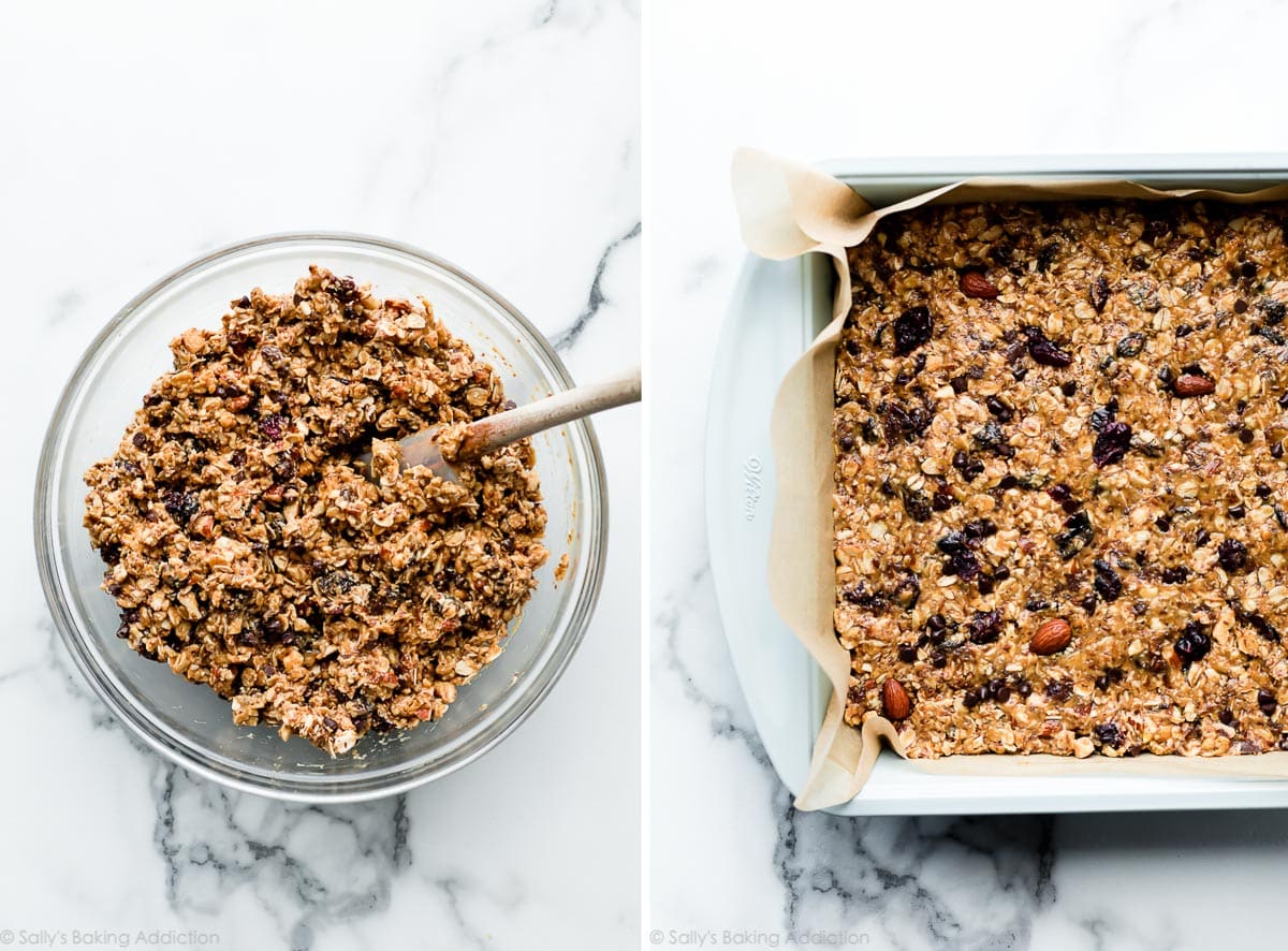 peanut butter trail mix bars before refrigerating