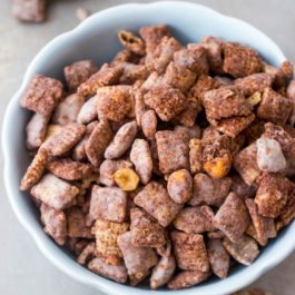 salted peanut Nutella puppy chow in a bowl