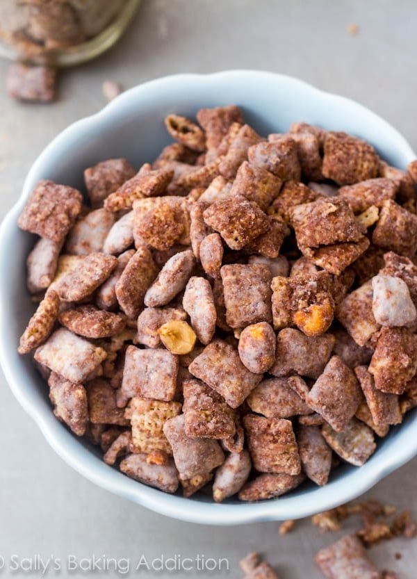 salted peanut Nutella puppy chow in a bowl