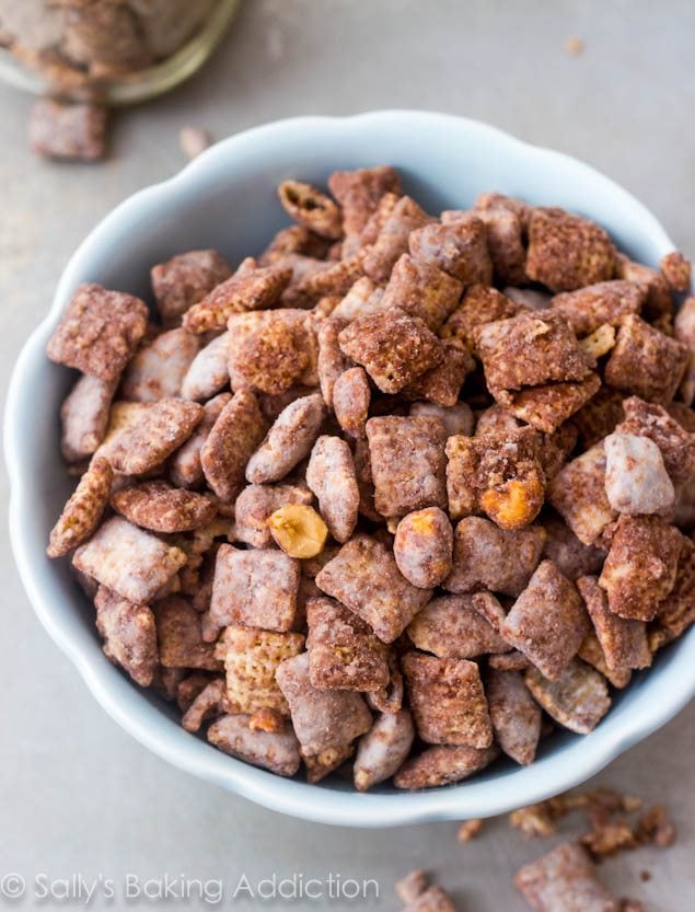 salted peanut Nutella puppy chow in a bowl