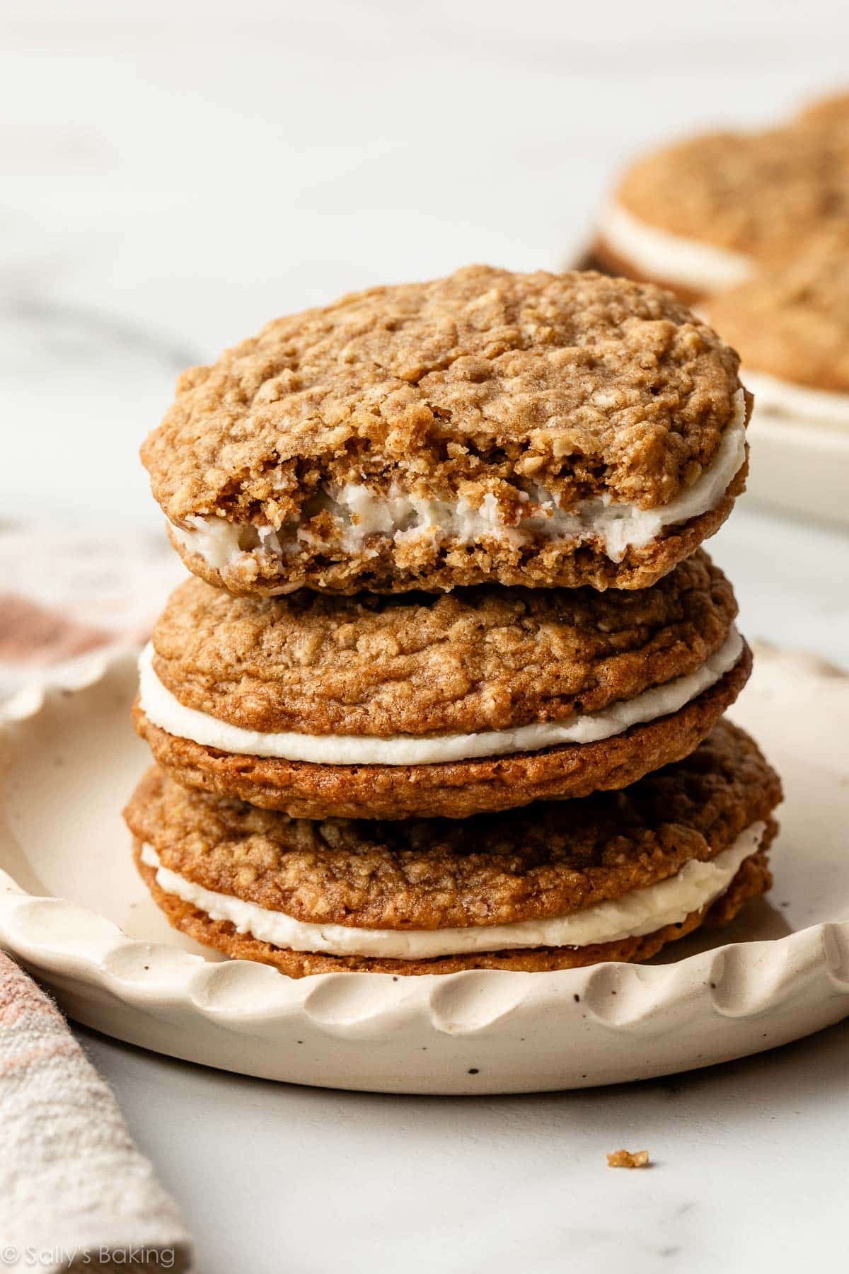 stack of 3 homemade oatmeal cream pies.