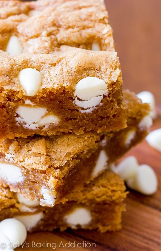 stack of biscoff white chocolate blondies