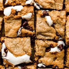top of s'more cookie bars with graham cracker cookie
