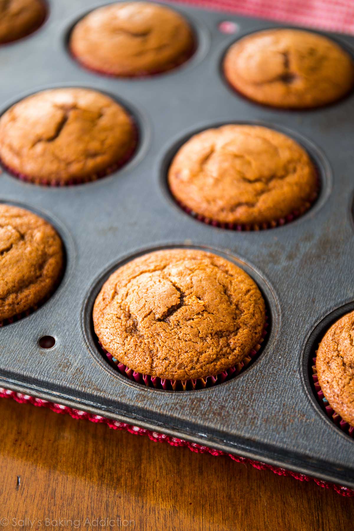 gingerbread cupcakes in a cupcake pan after baking