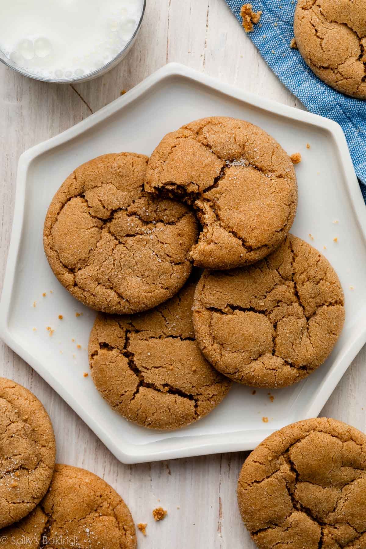 chewy brown sugar cookies on white plate.