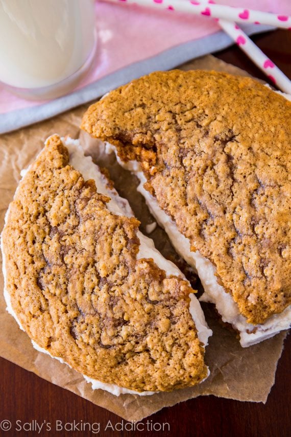 one giant oatmeal creme pie split in half