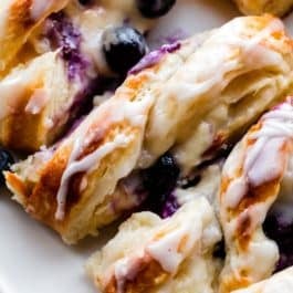 blueberry cream cheese pastry braid cut into pieces