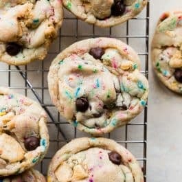 cake batter Oreo cookies on a cooling rack