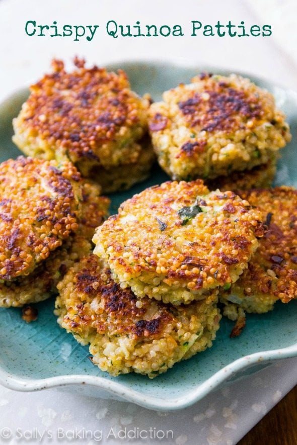 quinoa patties on a blue plate