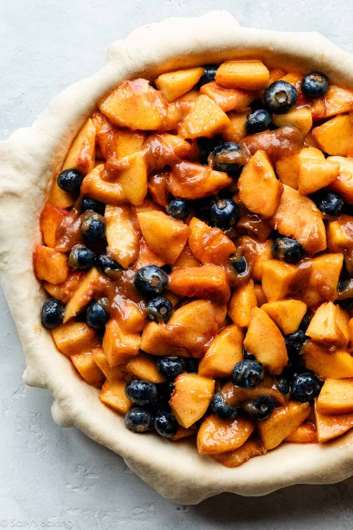 fruit filling in pie dough.