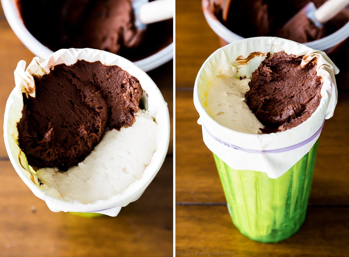 filled piping bag to make swirled frosting