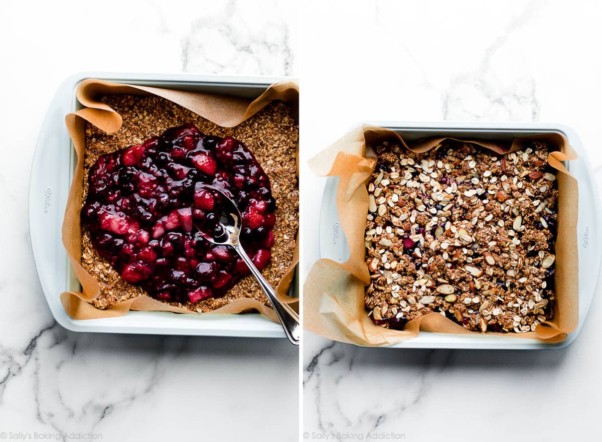 healthy berry streusel bars before baking