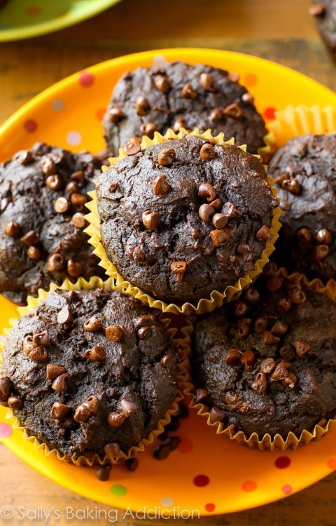 stack of chocolate pumpkin spice muffins
