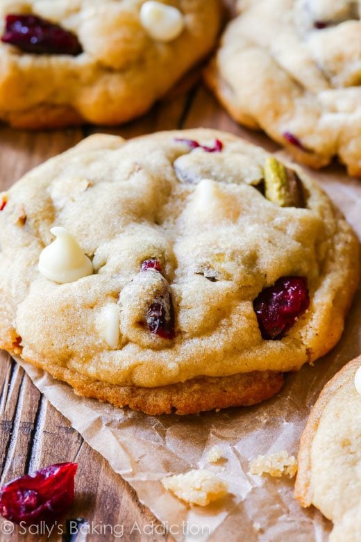 white chocolate cranberry pistachio cookies