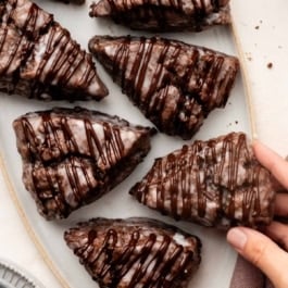 chocolate scones on platter.