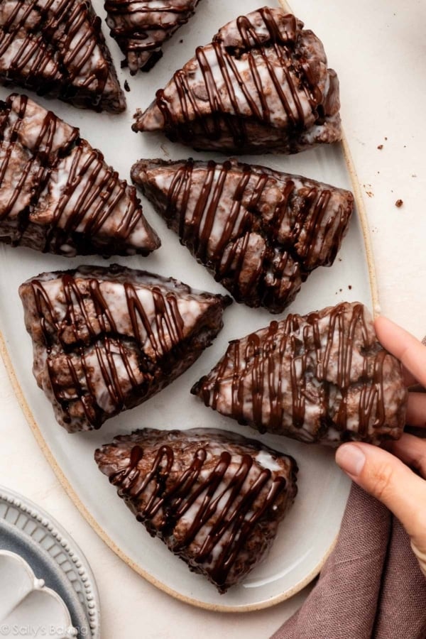 chocolate scones on platter.