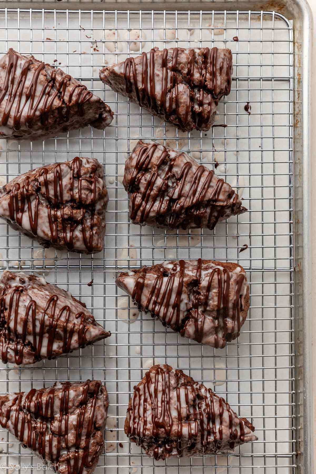 chocolate scones on cooling rack.