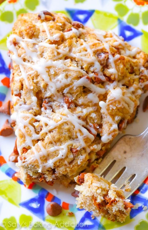 Cinnamon scone with cinnamon chips and coffee icing