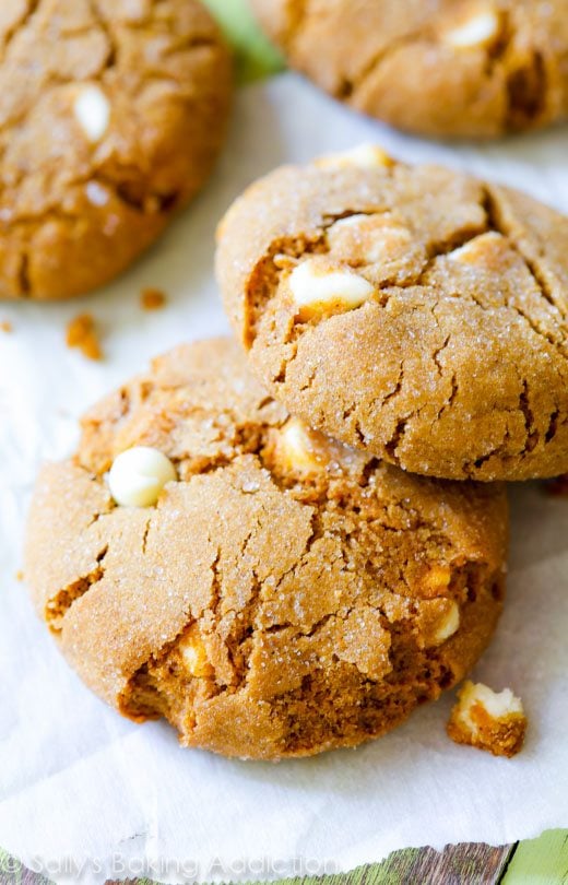 soft white chocolate chip molasses cookies
