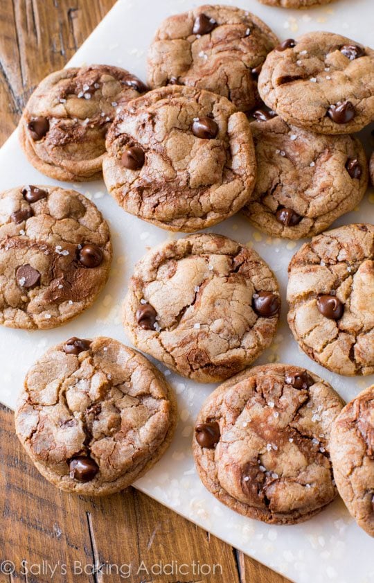 overhead image of Nutella chocolate chip cookies