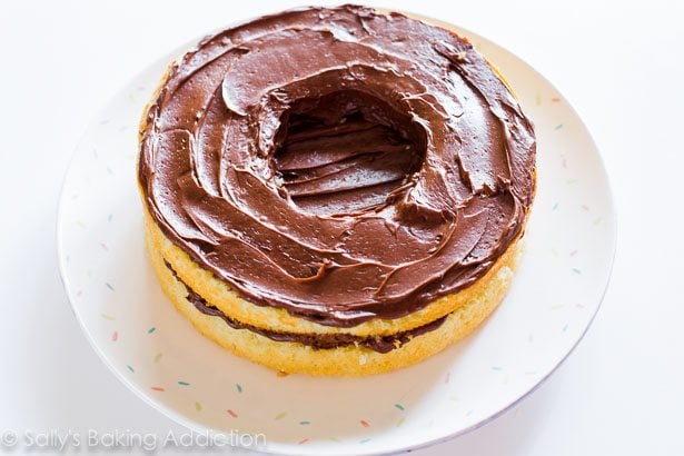 piñata cake on a serving plate ready to be filled with candy