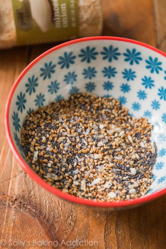 everything bagel spices in a colorful bowl