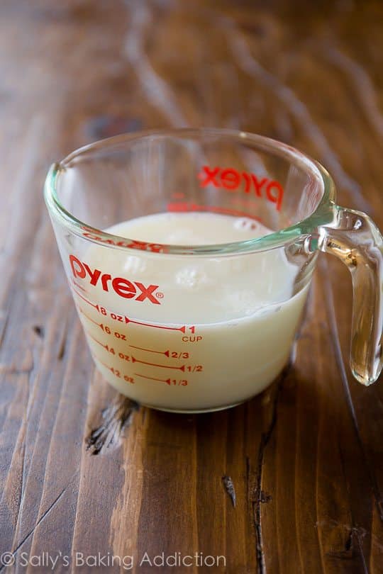 milk in a glass measuring cup
