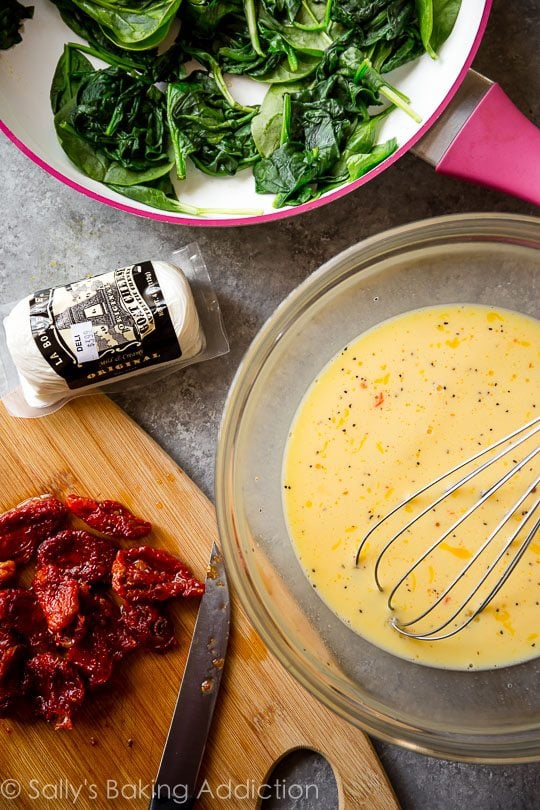ingredients for goat cheese spinach sun-dried tomato quiche