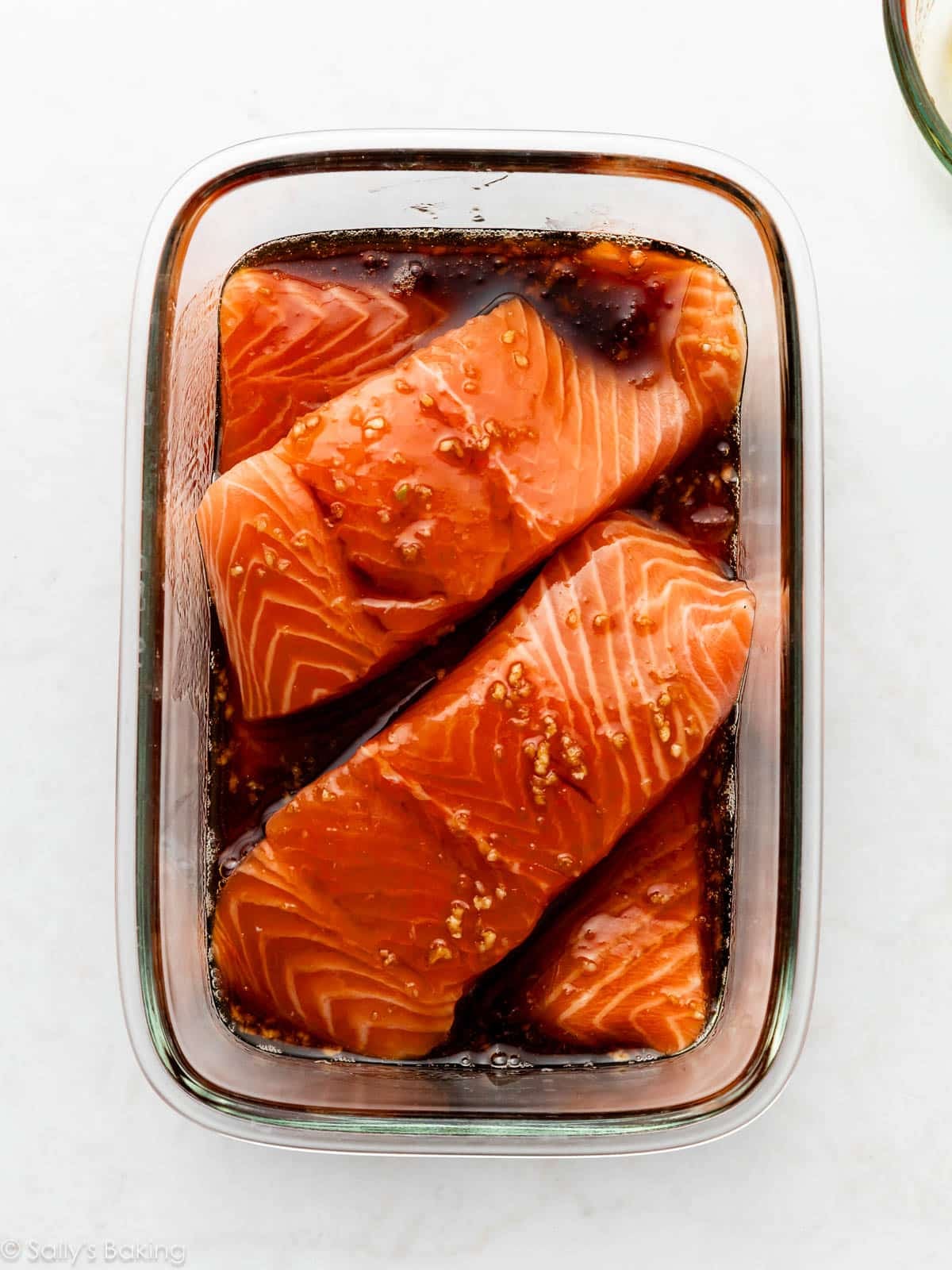 salmon in sauce mixture.