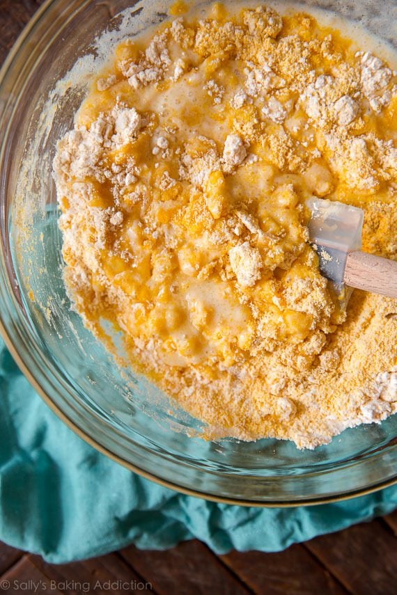 cornbread batter in a glass bowl