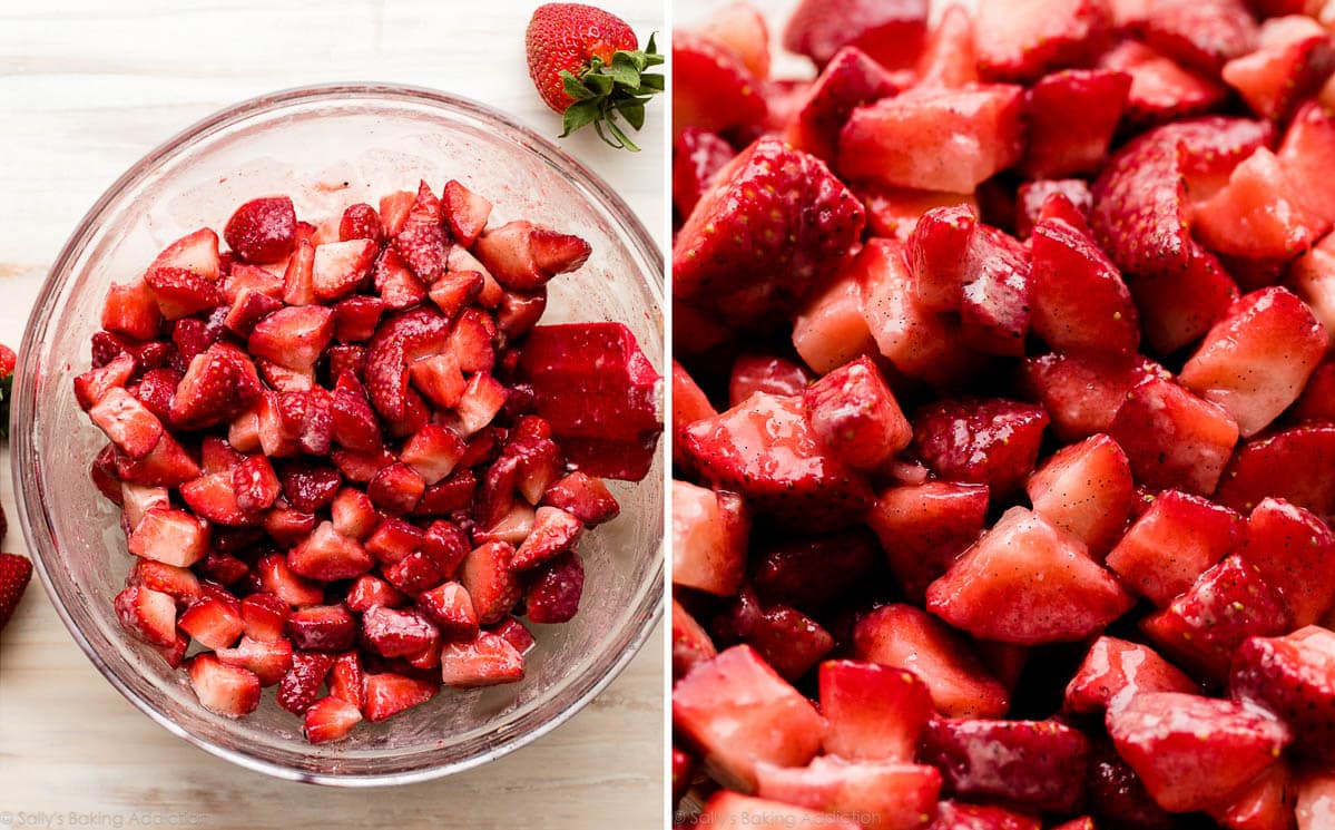 strawberries mixed with flour, sugar, and vanilla