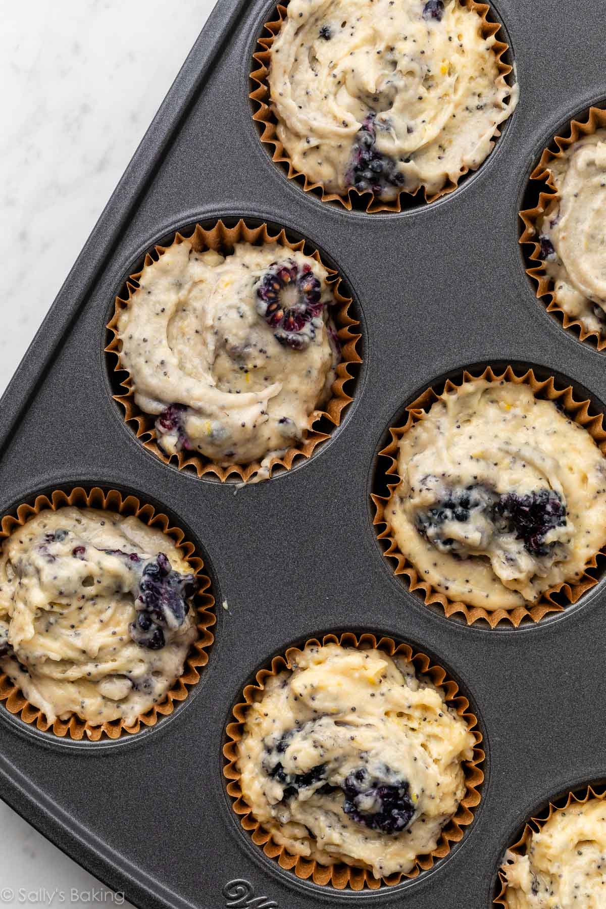 batter in muffin pan.