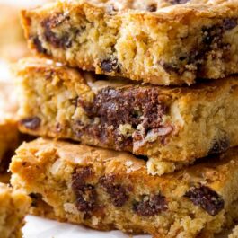 stack of dark chocolate coconut blondies