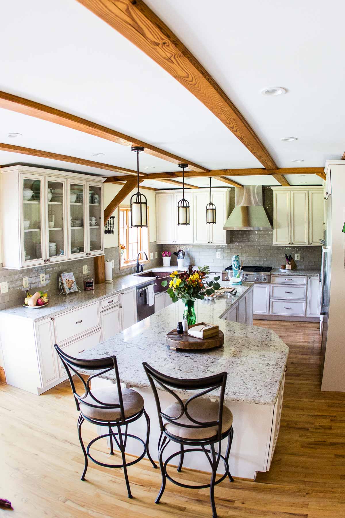 new kitchen showing island and stools