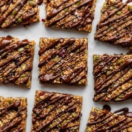 quinoa granola bars with dark chocolate and sea salt.
