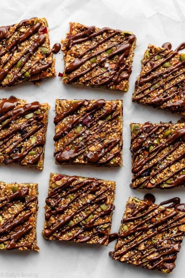 quinoa granola bars with dark chocolate and sea salt.