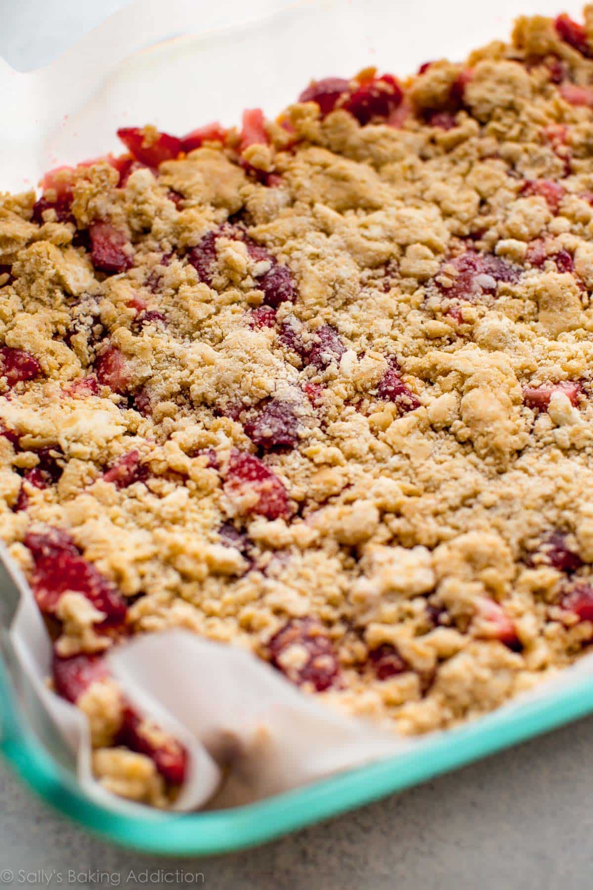 lemon strawberry crumb bars before baking