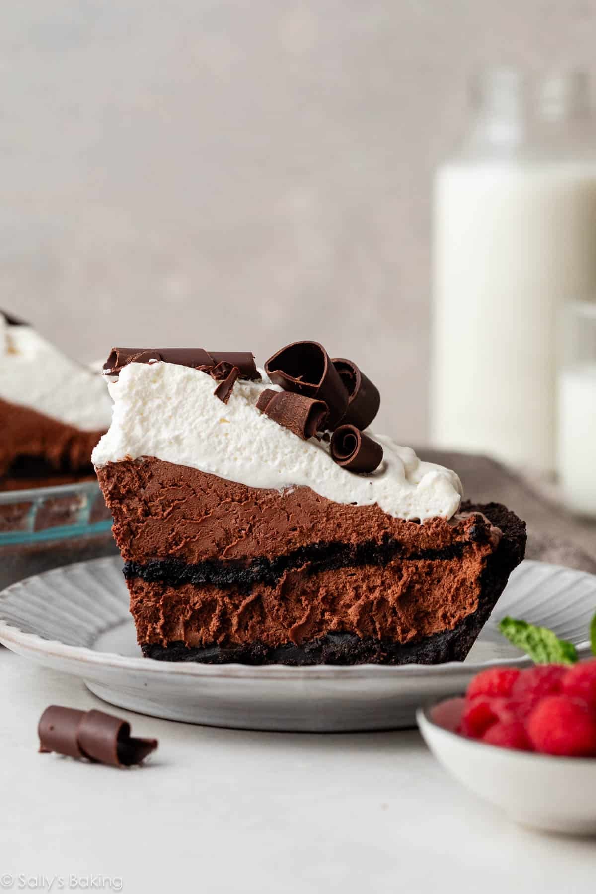 slice of sky high chocolate mousse pie.
