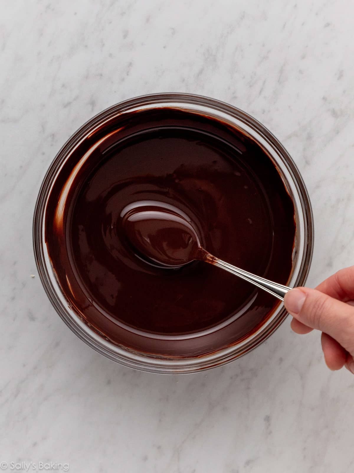 melted chocolate and butter in bowl.
