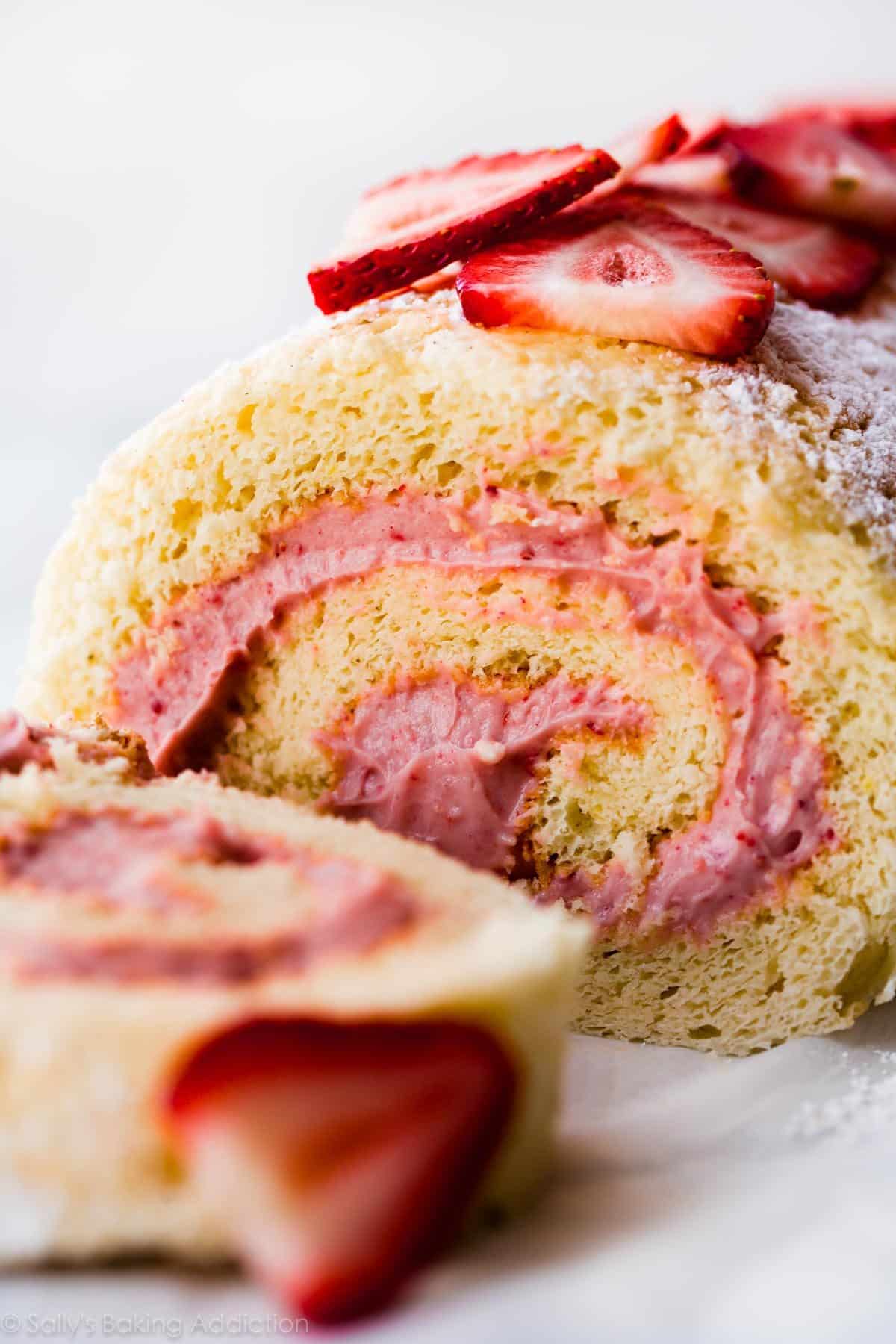 strawberries and cream cake roll