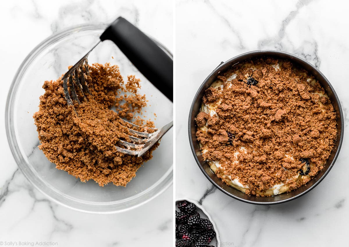 crumb topping on cake before baking