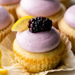lemon cupcakes with blackberry cream cheese frosting