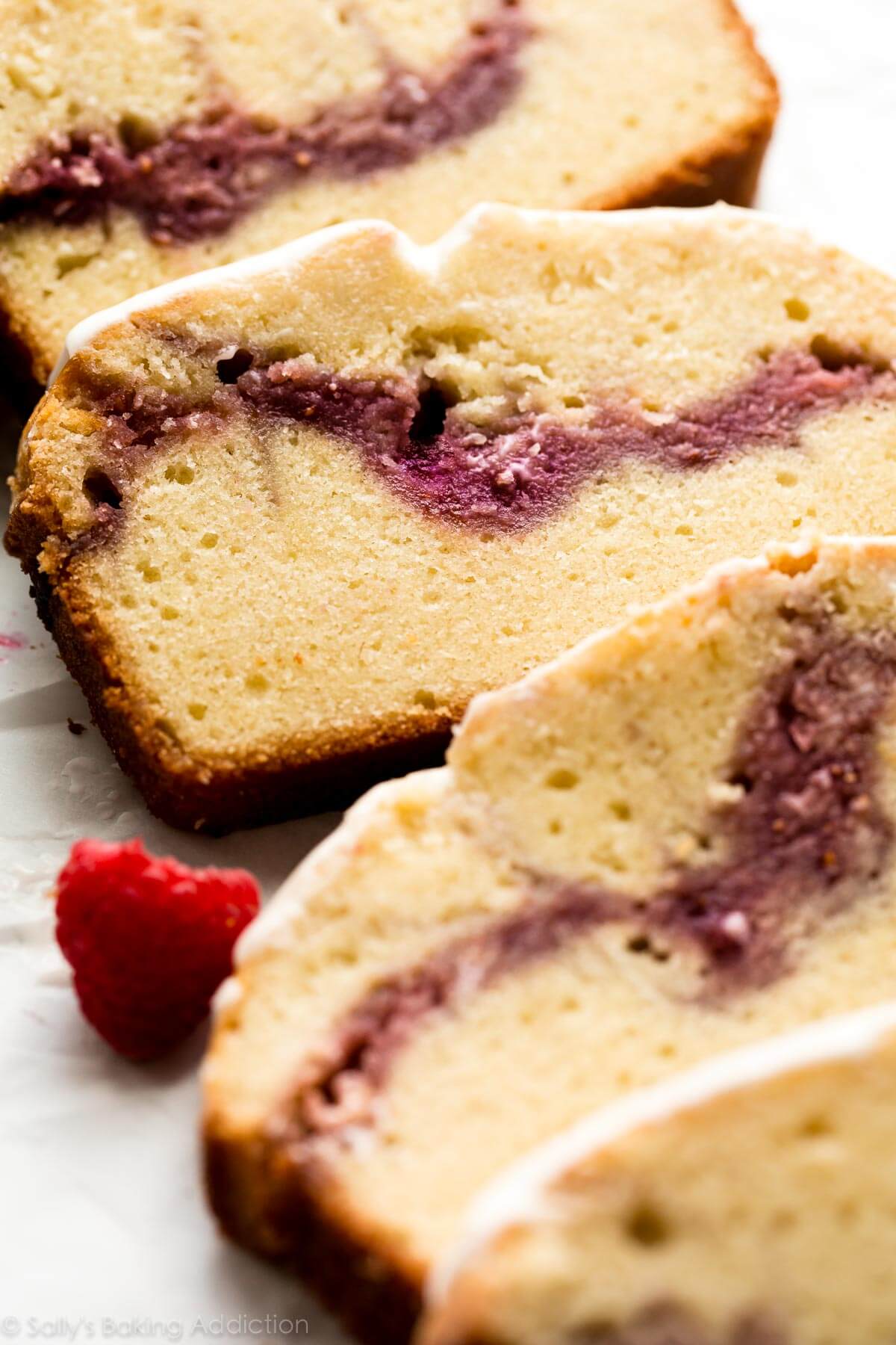 slices of raspberry swirl pound cake