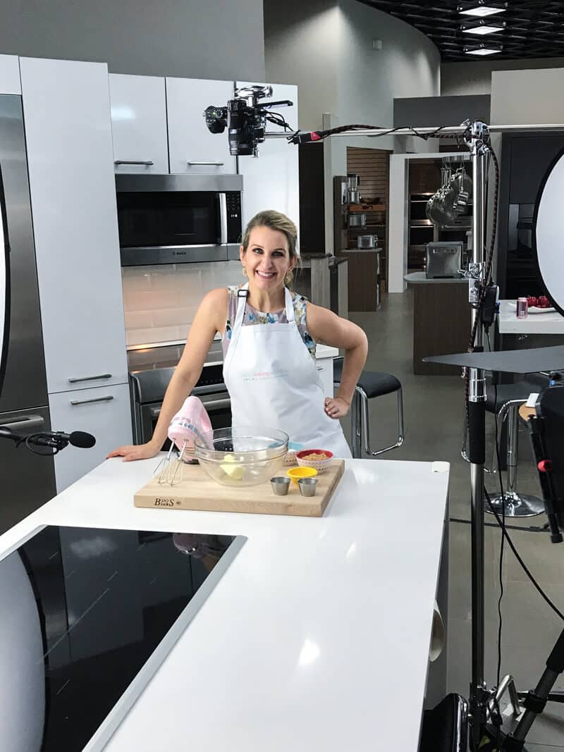 sally on set in the kitchen