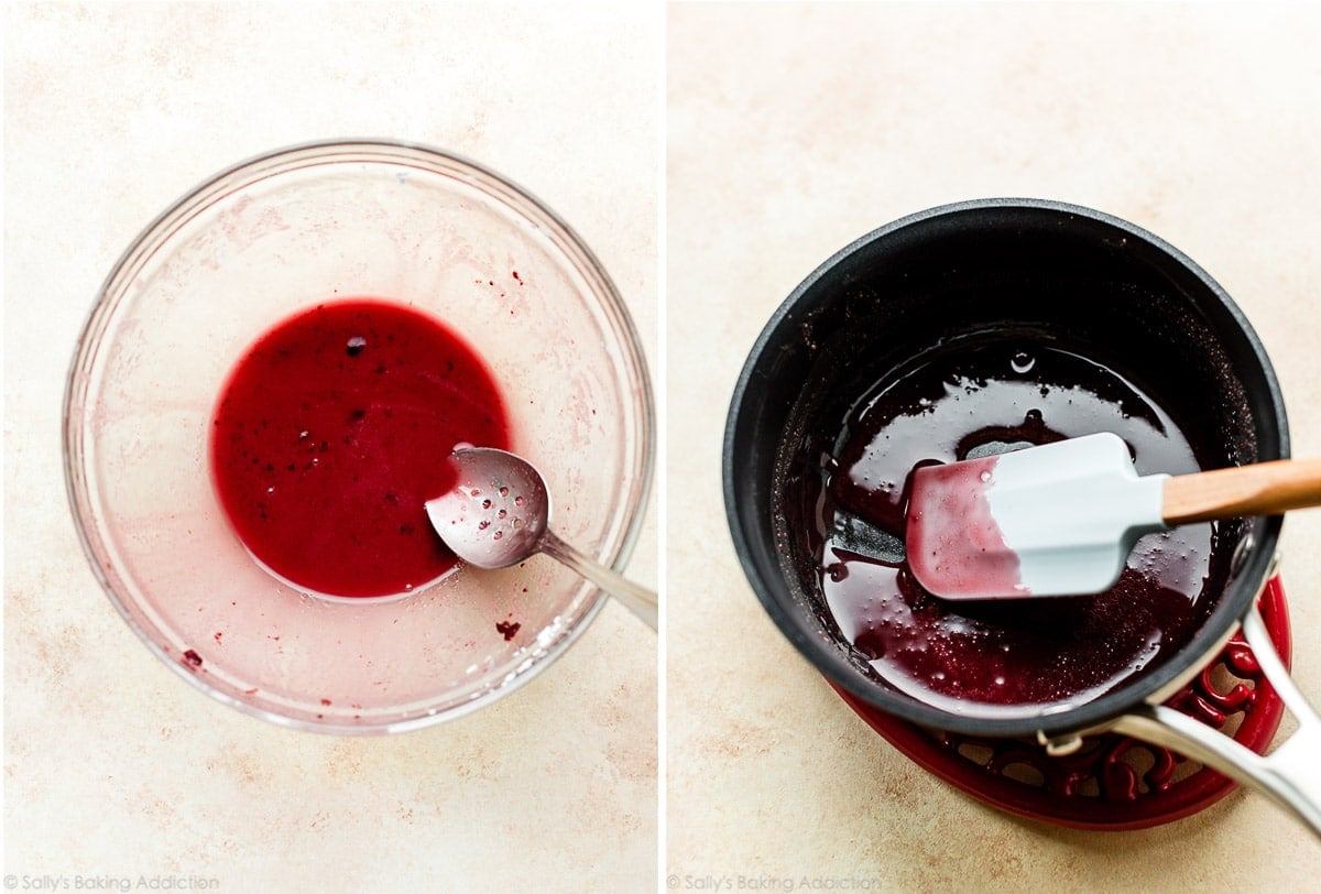 cherry filling juice in bowl and in a pot