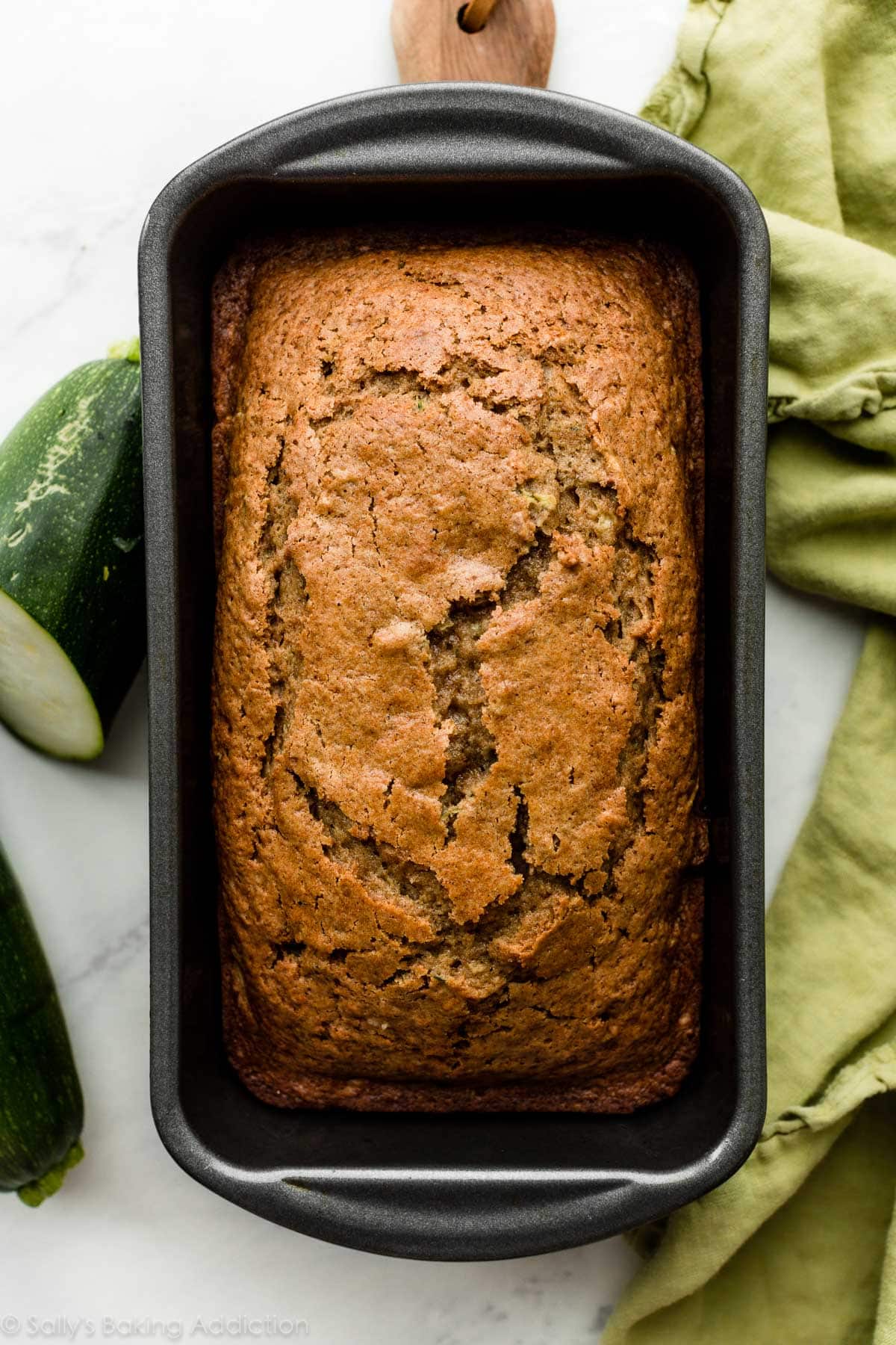 zucchini bread in metal loaf pan