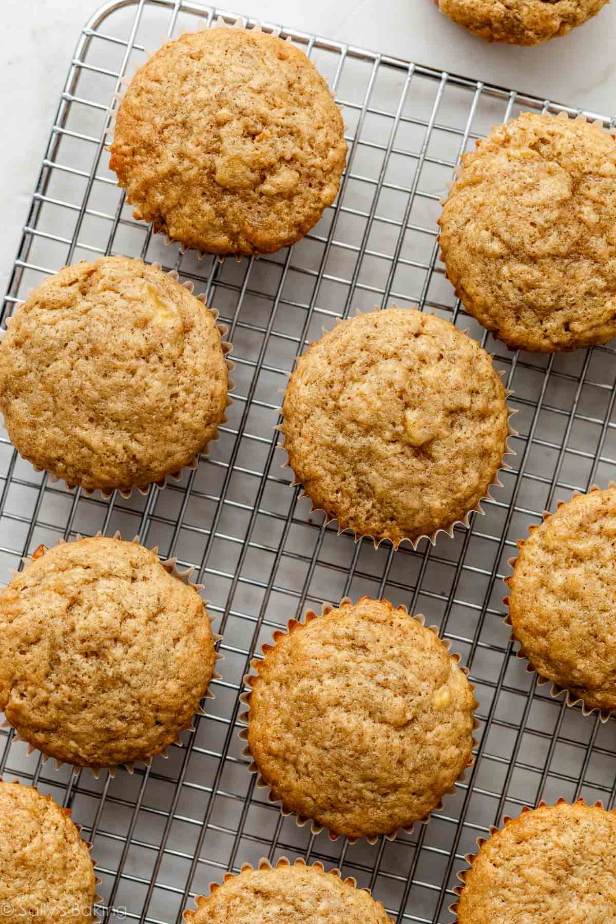 banana cupcakes without frosting on cooling rack.